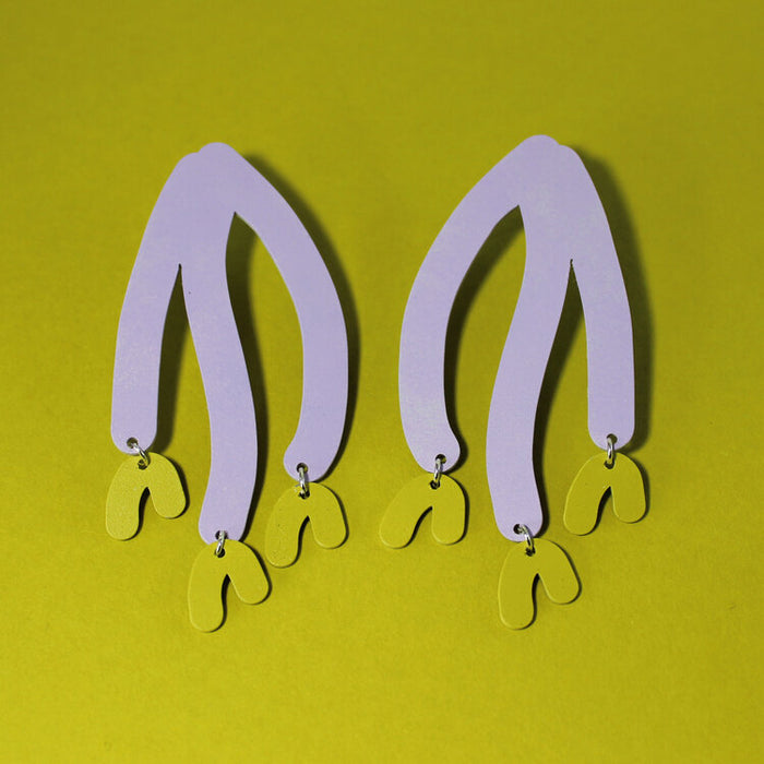 Kate Trouw Jewellery - Coral earrings - Lavender / Green Grass
