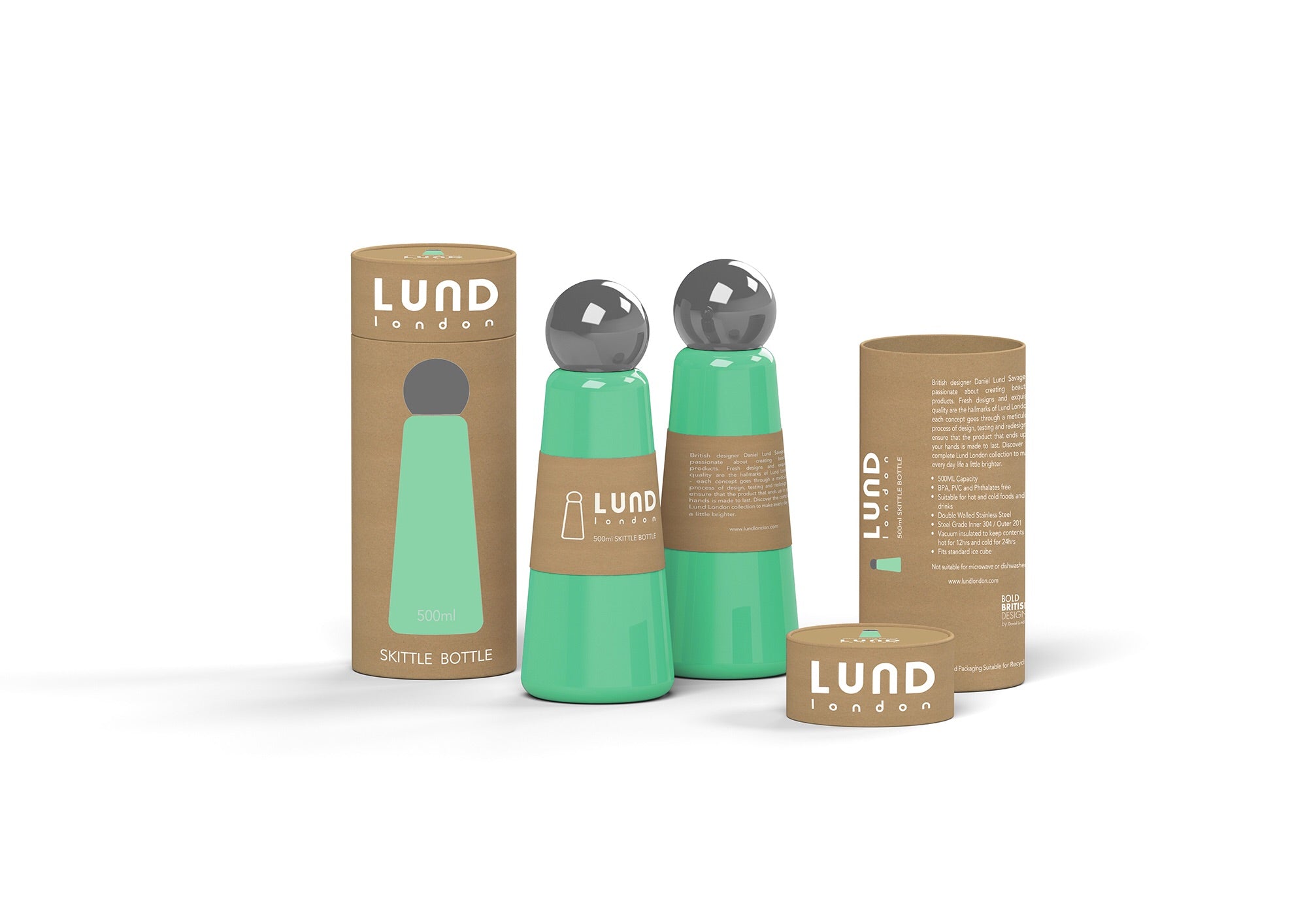 LUND Skittle Water Bottle 500ml  - Turquoise and Dark Grey